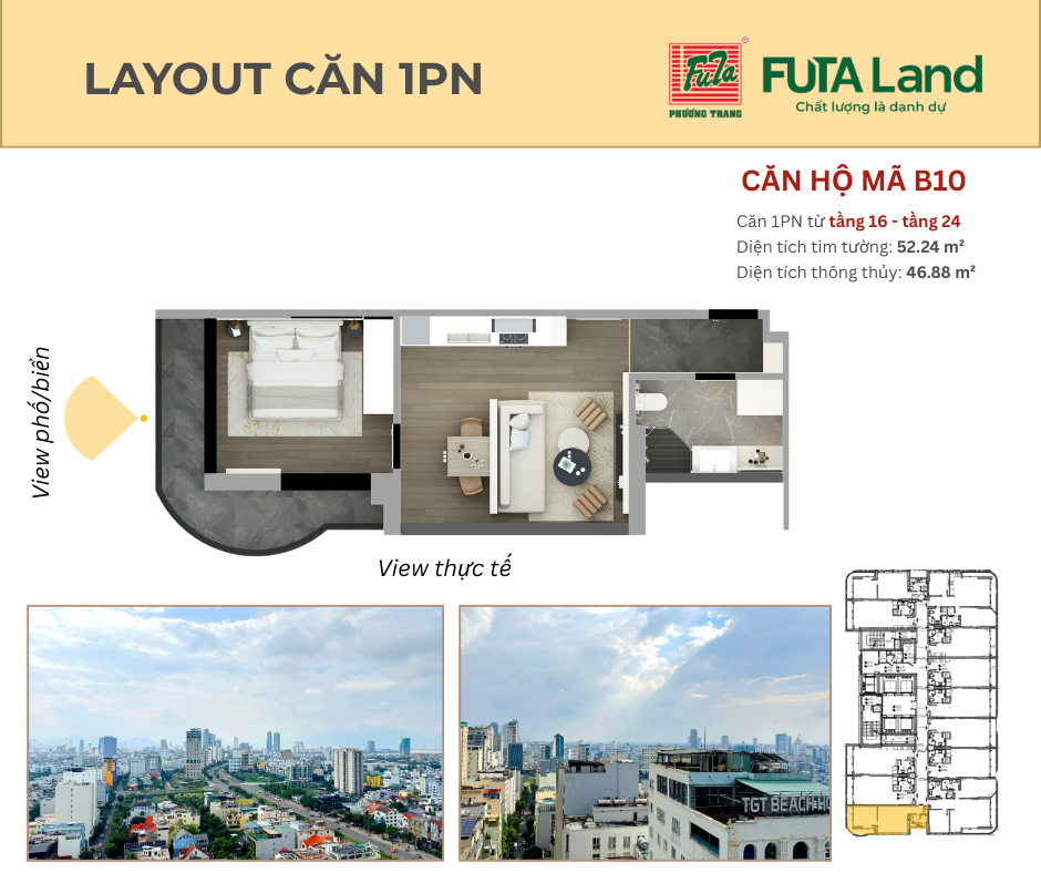 Căn hộ 1 phòng ngủ Times Square Đà Nẵng View Biển Mỹ Khê