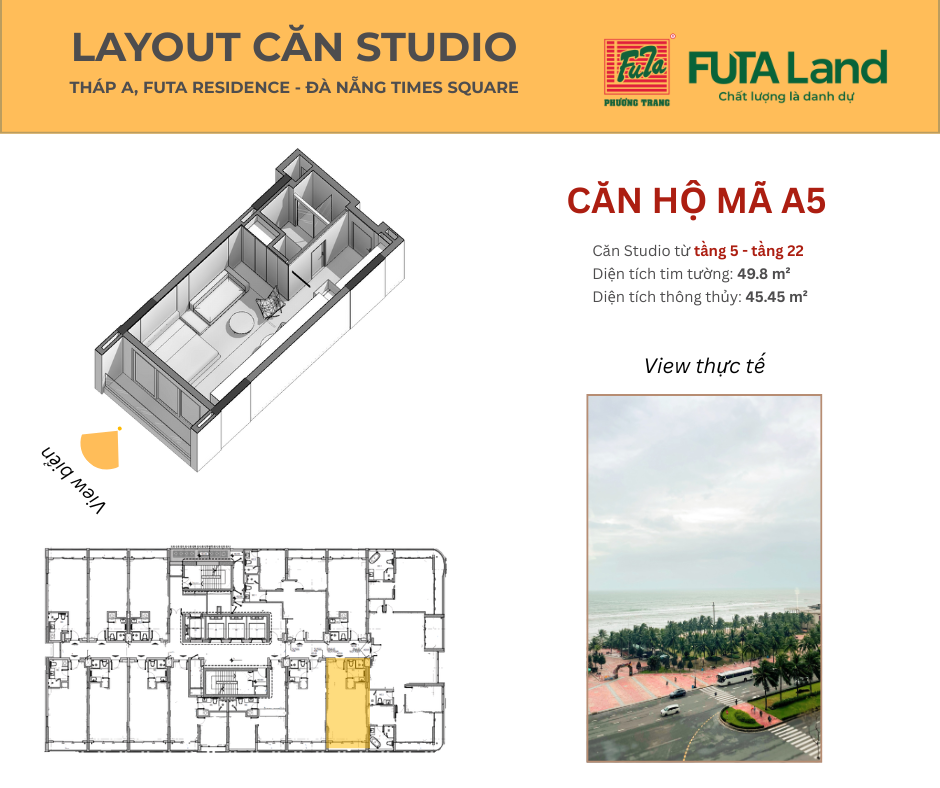 Căn hộ Studio Times Square Đà Nẵng View Biển Mỹ Khê